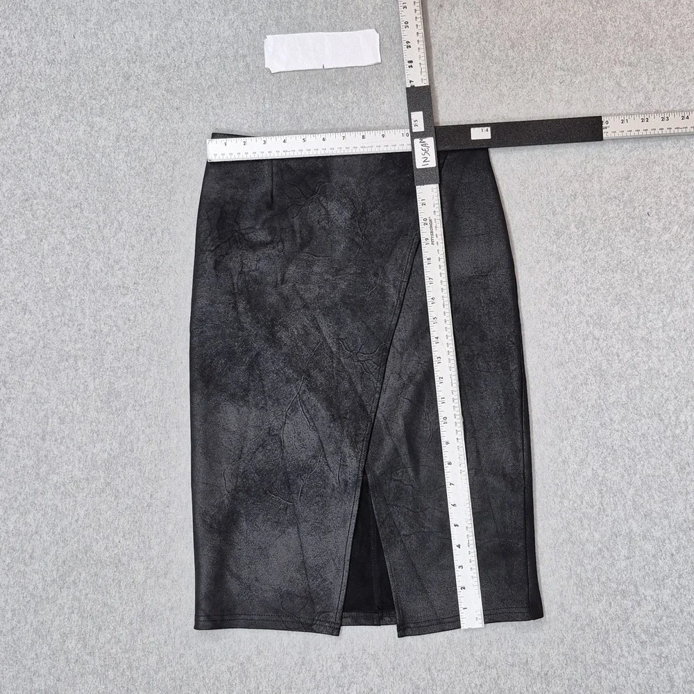 Free People Women Skirt S Black Whitney Vegan Pencil Faux Suede Leather Wrap